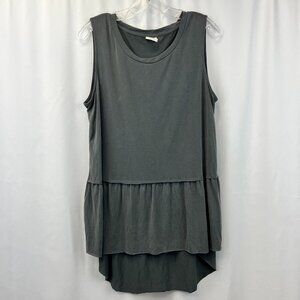 Mote Womens Gray Ruffle Sleeveless Round Neck Hi-Low Hem Tunic Blouse Top Sz XL